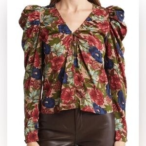 WALTER BAKER Vanessa Puff Long Sleeve Royal Garden Floral Top Blouse
